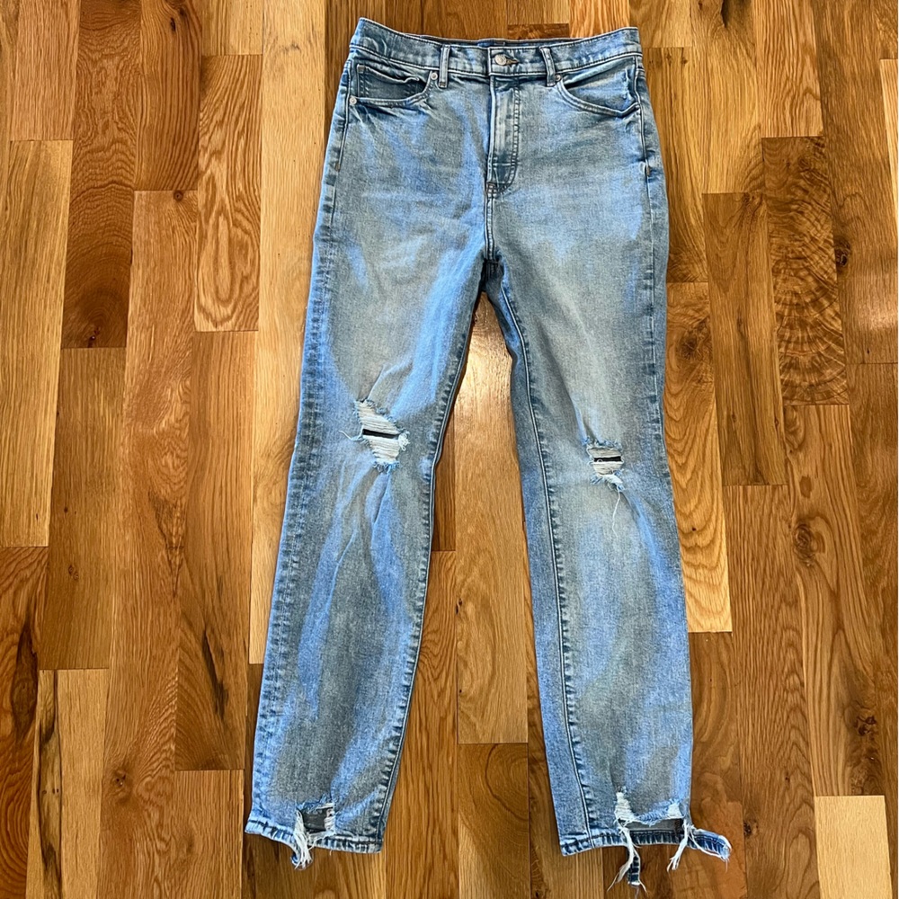 Slim distressed light wash jeans size 10 long